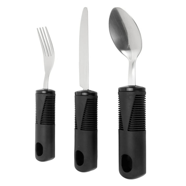 Adaptive Utensil Set, Fork Rounded Edges Weighted Adaptive Utensils Rubber Handle Stainless Steel Prevent Shaking Soup Spoon For Elderly