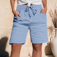 thumbnail image 5 of Delayuji Women's Short Fashion Casual Solid Color Tie Up Elastic Waist Cotton Linen Short Sports Pants with Pocket, 5 of 7