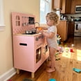 thumbnail image 3 of TLSUNNY Kids Wooden Play Kitchen with Real Lights & Sounds, Pretend Kitchen Playset with Sink, 6 Cookware & Chalkboard, Gift for Toddlers, 3 of 10