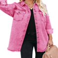 thumbnail image 3 of Vetinee Women‘s Oversized Button Up Frayed Hem Denim Jacket Button Down Long Sleeve Pockets Jean Jacket Size S-2XL, 3 of 7