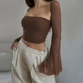 thumbnail image 2 of Plus Size Women's Solid Bra Crop Top Vest Mesh Flare Long Sleeve Short Cardigan Sets Comfortable Stylish Casual Outfit, 2 of 2