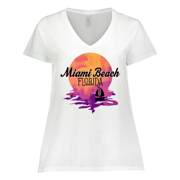 Inktastic Miami Beach Florida Vacation Sunset Women's Plus Size V-Neck T-Shirt