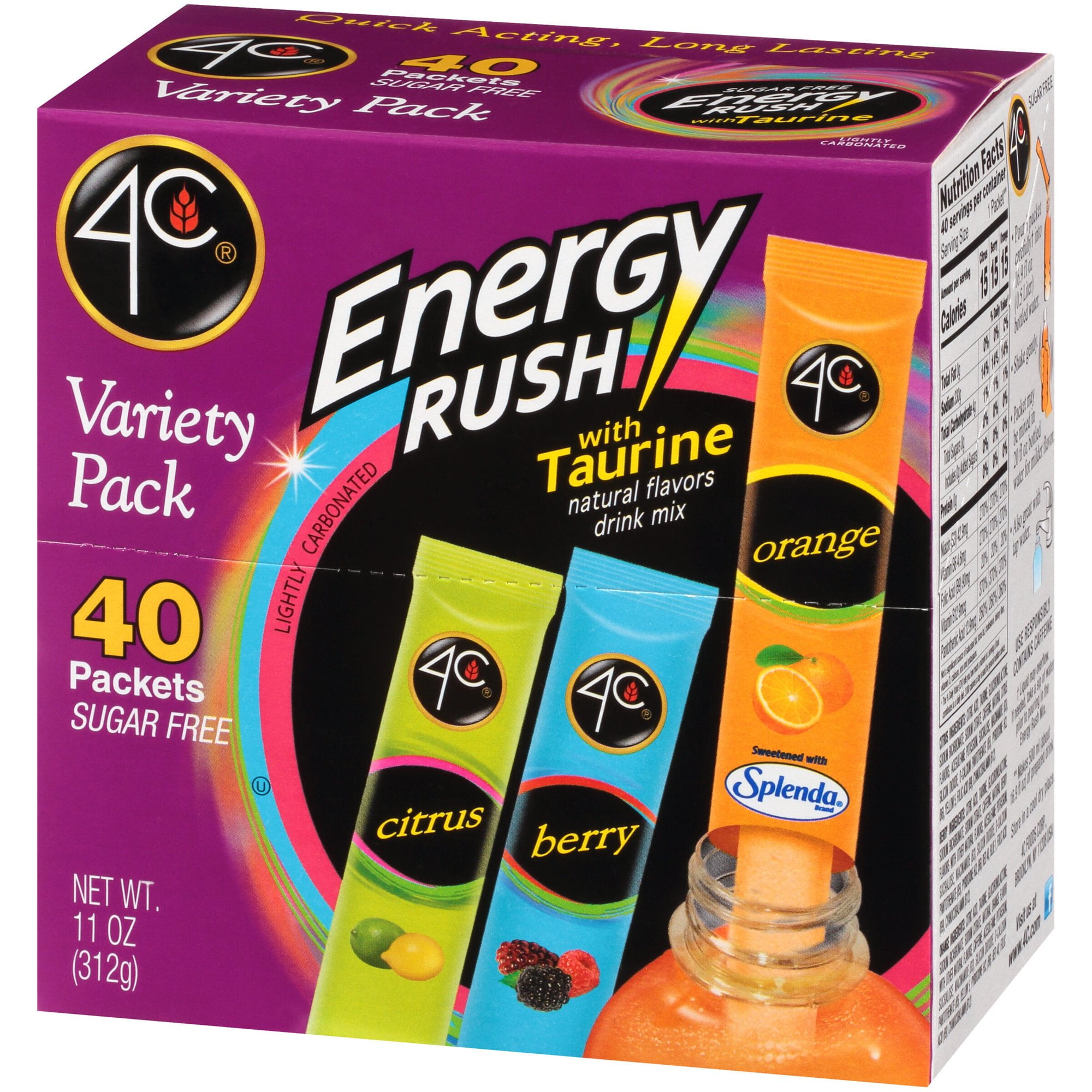 4C Energy Rush Flavored Powders Variety Pack, 40 ct