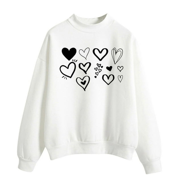 WEAIXIMIUNG Chandail à Demi-Glissière Femme Court Chandail Femme Saint-Valentin pour Haut à Motif Chandail à Manches Longues Blouse Décontractée Chandail à Enfiler Haut