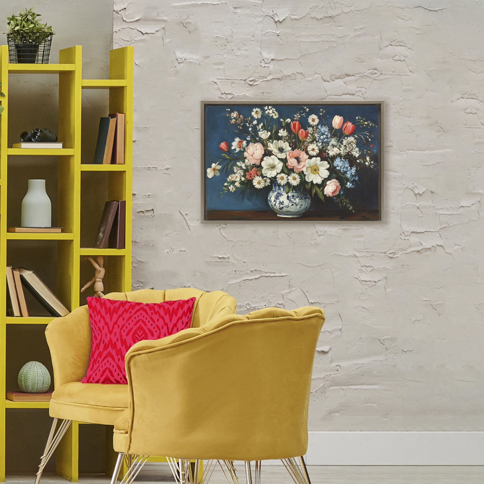 Stupell Industries Colorful Bouquet in Vase Brown Framed Floater Canvas Wall Art, design by Petal Prints Design