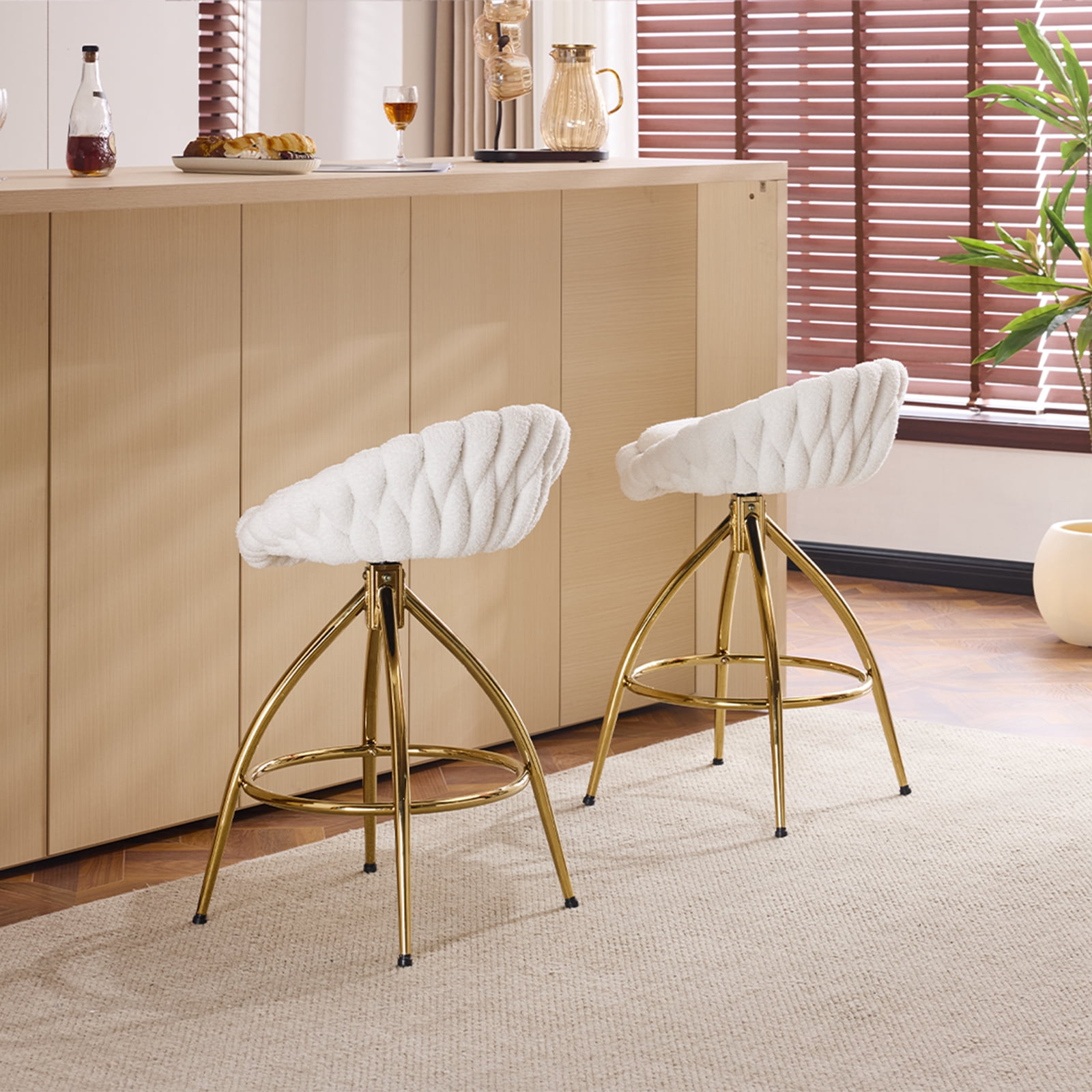 Ktaxon Set of 2 Swivel Barstools with footrest, 26" Counter Height Padded Bar Stools 2 PCS, Gold