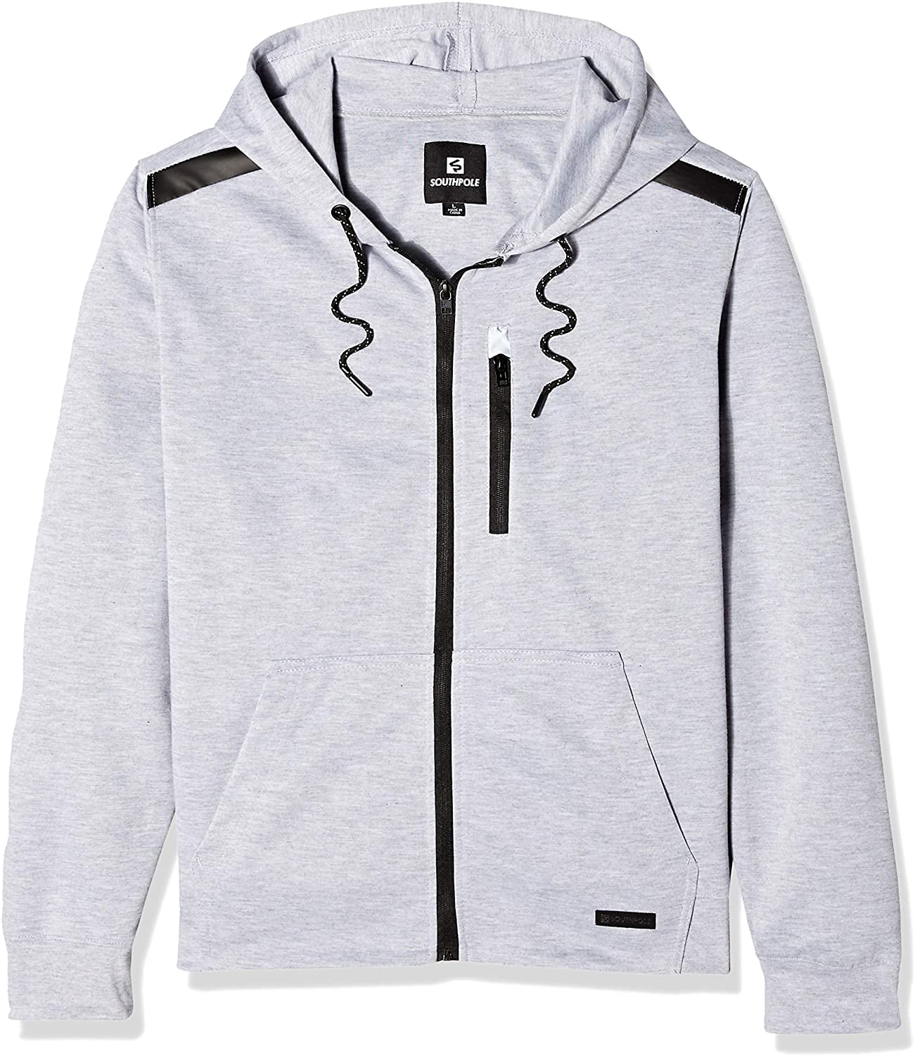 Southpole Men's Fleece Zip Sweater, Heather Grey Basic Tech, XLarge