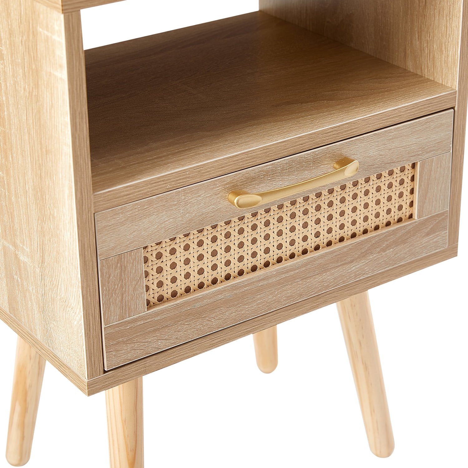 Kadyn Rattan Bedside Table, 15.75" Night Stand with Drawer and Solid Wood Legs, Modern Wood Nightstand for Bedroom, Natural Kadyn Rattan Bedside Table, 15.75" Night Stand with Drawer and Solid Wood Legs, Modern Wood Nightstand for Bedroom, Natural