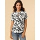 thumbnail image 3 of Blusa Floral Cuello Con Volantes Manga Corta Casual Top Para Mujer blanco M, 3 of 6
