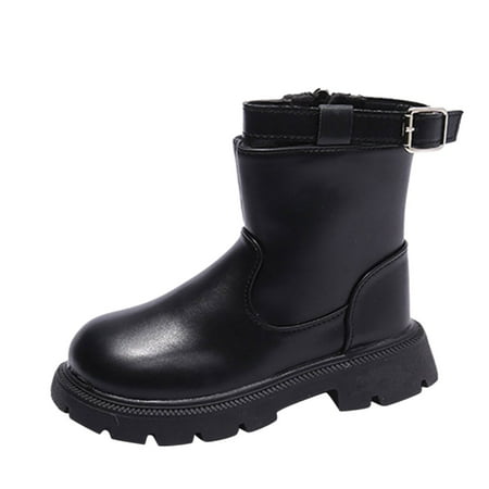 

Jdefeg Dress Boots Autumn And Winter Children Boots Boys And Girls Thick Soles Non Slip Side Zippers Solid Buckles Casual Style Girl Boots Size 4 Big Kid Pu Black 31