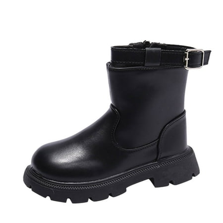 

Qufokar Size 5 Kids Shoes Boys Girls Boots Size 12 Autumn And Winter Children Boots Boys And Girls Thick Soles Non Slip Side Zippers Solid Buckles Casual Style