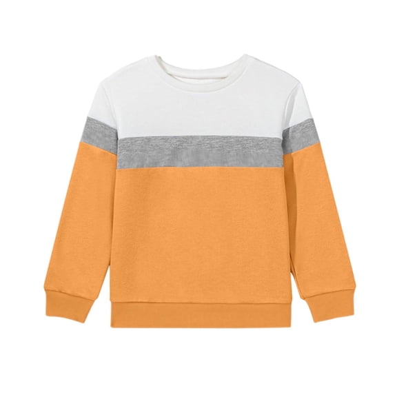Khunlpohl Girls Crew Neck Shirts Color Block Long Sleeve Cropped Tshirt Fashion Casual Tops for Kids 1-15 Years