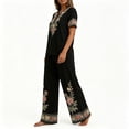 thumbnail image 5 of Floleo Women Boho Two Piece Outfit V Neck 3/4 Sleeve Floral Print Top Wide Leg Pants Vacation Matching Set, 5 of 7