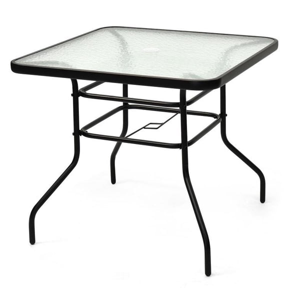 32 Inch Square Patio Table Tempered Glass Steel Frame