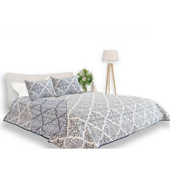 Colcha Dormireal Medallón doble vista Queen Size Gris