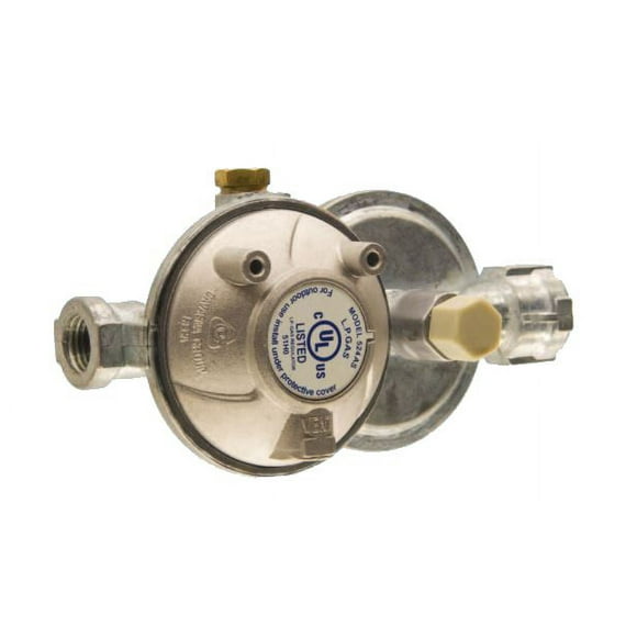 Cavagna Group Propane Regulator 52-A-490-0020 With Shutoff Valve; Outlet Pressure 11 Inch WC Water Column; Two-Stage; 160000 BTU Per Hour; Horizontal Vent; With Vent Covers; UL And CSA Listed