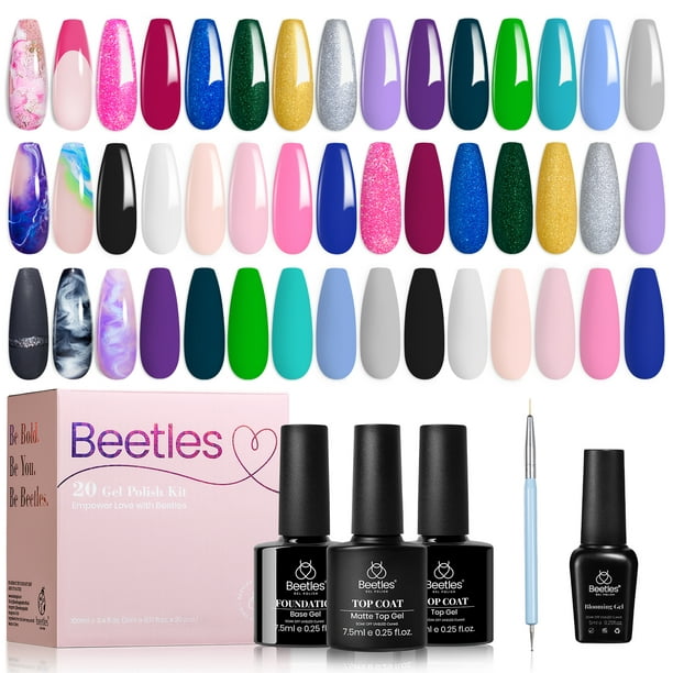 beetles Gel Polish 20 Colors Gel Nail Kit with 3Pcs Gel Base and Top ...