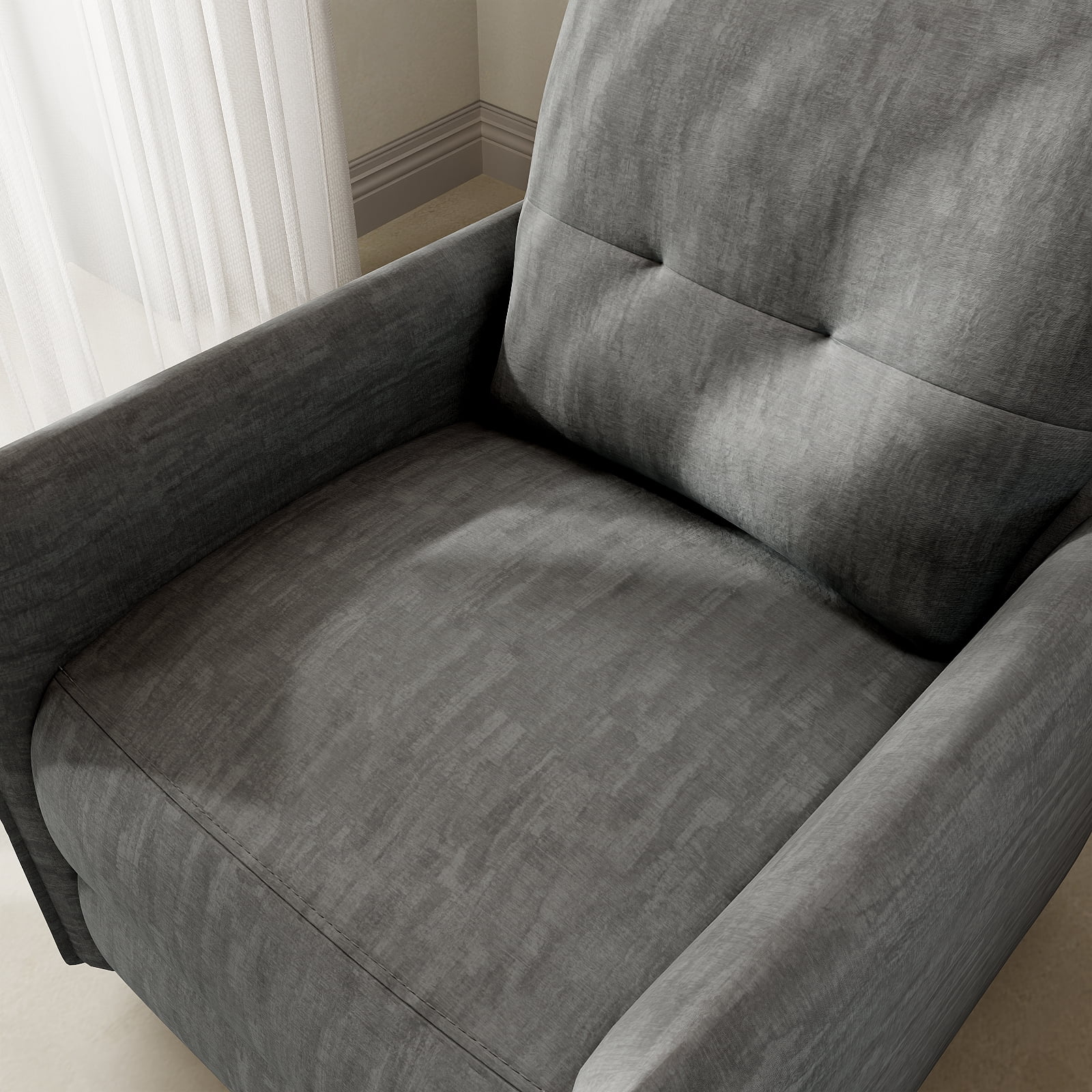 Chenille Fabric Recliner Chair with Manual Push Back Recline, Overstuffed High-Density Foam & Metal Frame, Adjustable Footrest for Living Room, Gray
