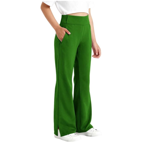 ATOGUTA Girl Yoga Pants Baggy Sweatpants Lightweight Straight Leg Athletic Pants with Pockets Size 6-15, Green