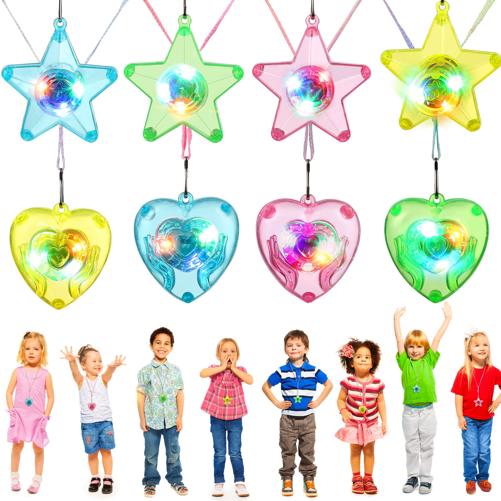 8 Pcs LED Lightup Necklaces for Kids Adults LED Sparkle Plastic Neck
