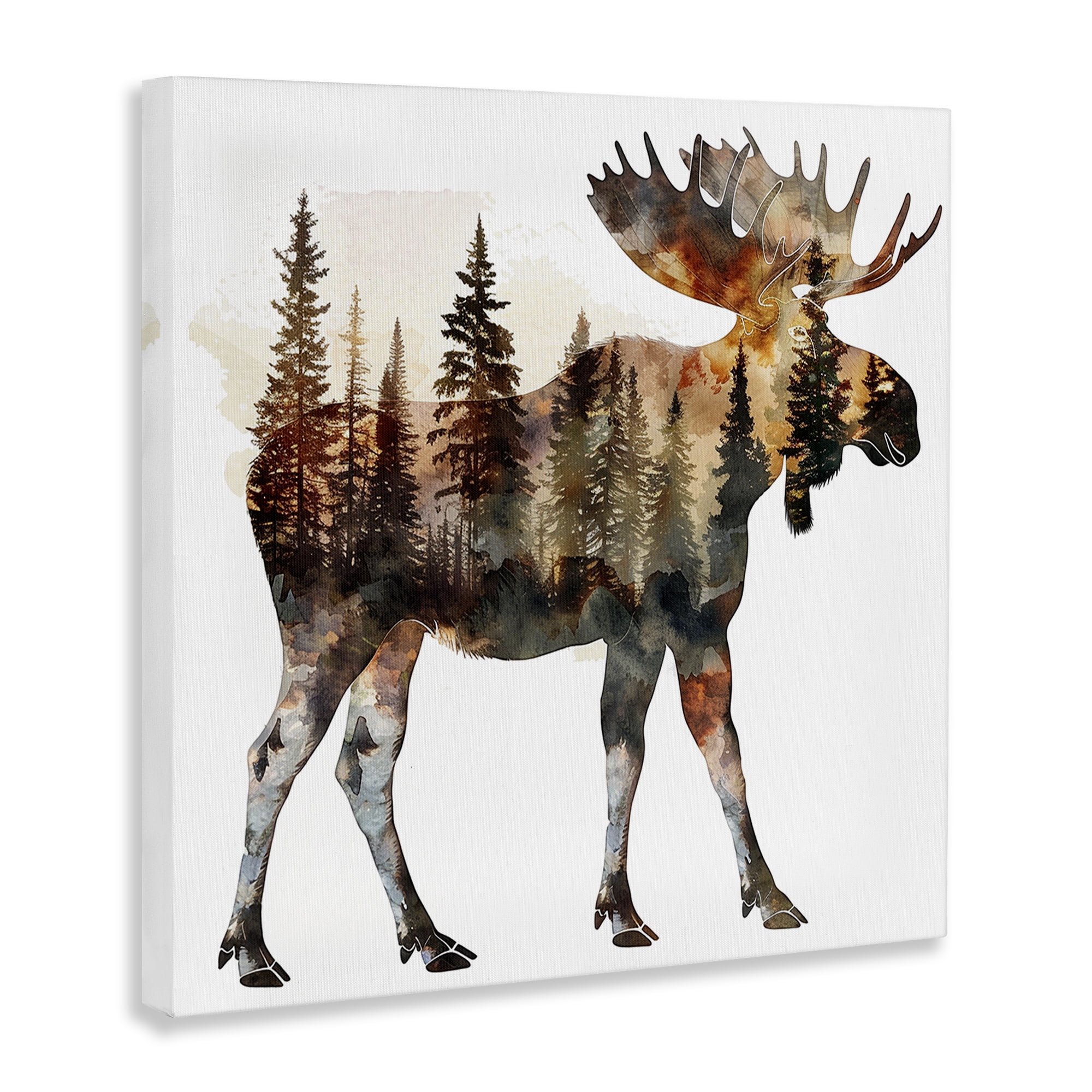 Stupell Industries Moose Forest Silhouette Animals Painting Wrapped Canvas Art Print Wall Art, 24 x 24