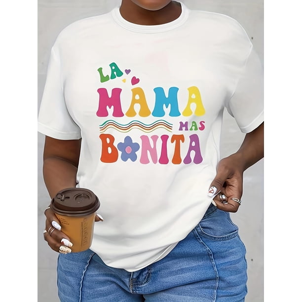 MAMA Print T-shirt, Casual Short Sleeve Crew Neck Top For Spring & Summer, Women's Clothing Tee For Adult, Men, Women, Teen, Teenager, Adolescent, Youth