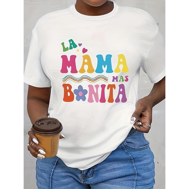 MAMA Print T-shirt, Casual Short Sleeve Crew Neck Top For Spring & Summer, Women's Clothing Tee For Adult, Men, Women, Teen, Teenager, Adolescent, Youth