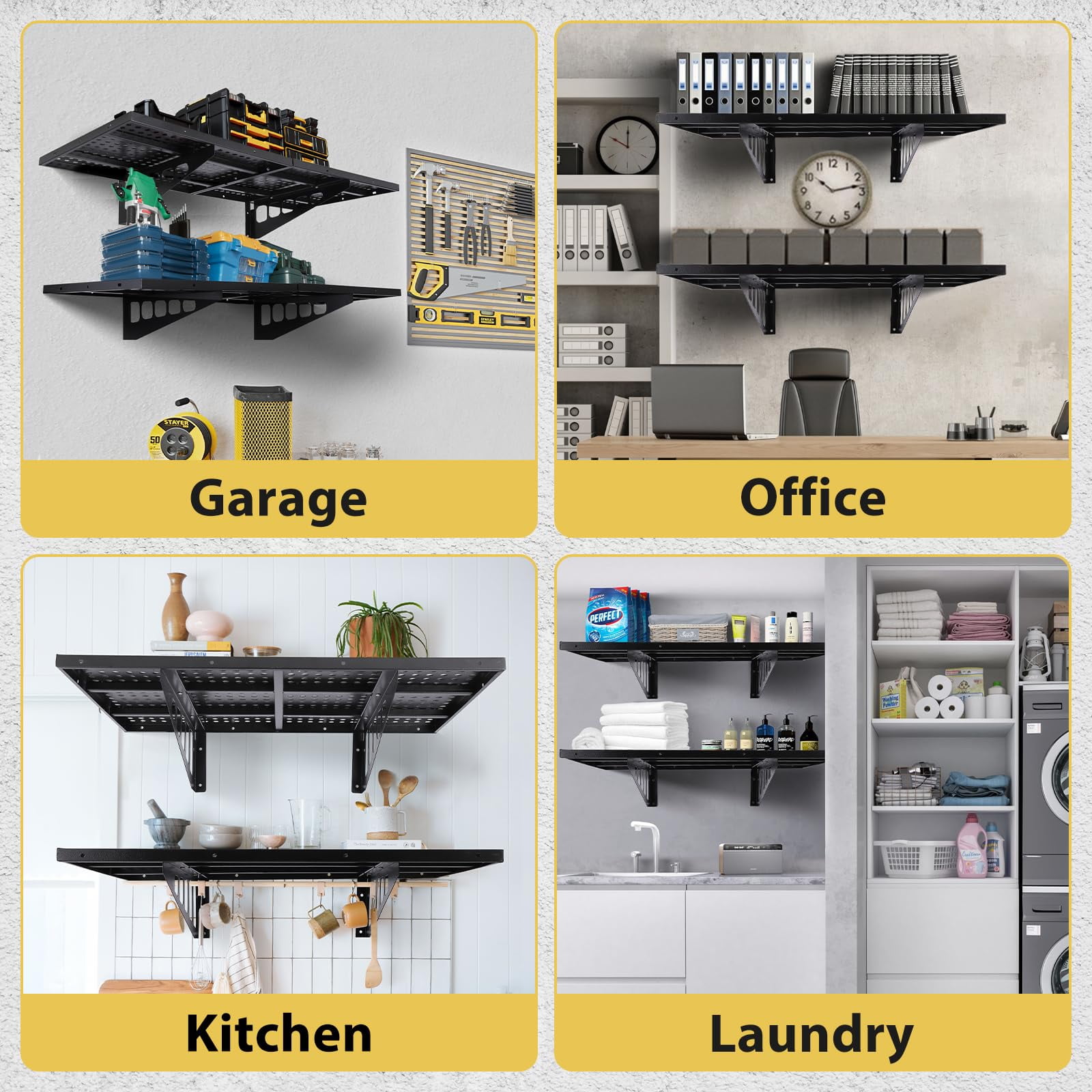 Garvee Garage Storage Rack, 2 Pack Garage Wall Shelves, Garage Wall Shelving Wall Garage Storage Shelves Floating Wall Shelves, Heavy Duty Wall Shelves Wall Mounted Floating Shelves 560lbs Capacity