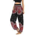 thumbnail image 5 of SWSMCLT Women's Boho Yoga Pant Smocked Waist Hippie Bohemian Thai Indian Pants with Pocket Cinched Bottom Elastic Waist High Waisted Floral Sunflower Printed Black One Size, 5 of 5