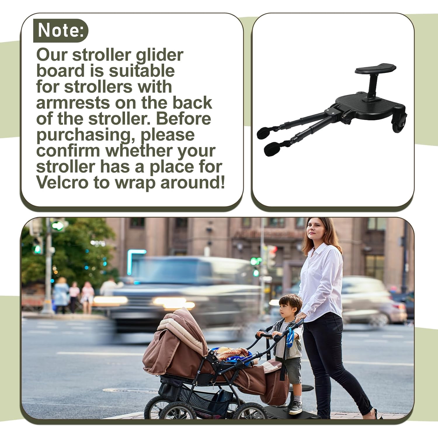 Universal Stroller Board, Black Buggy Board, Holds Children Up to 55lbs with Detachable Seat, 2in1 Sit and Stand Stroller Glider Board,Stroller Standing Board for Most Strollers, Stroller Rider Board