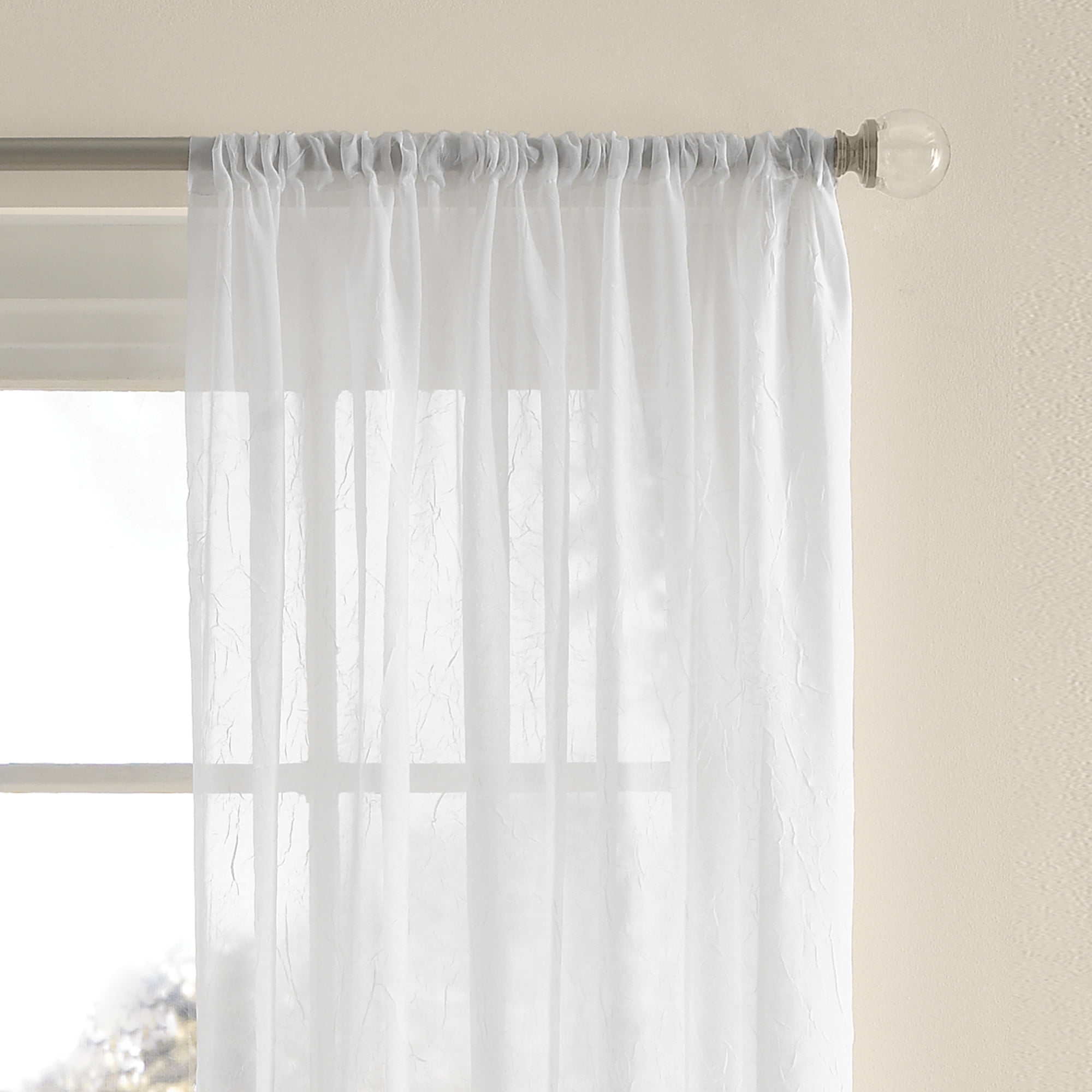 Mainstays Crushed Voile Vanilla Dream Sheer Pole top Single Curtain Panel, 51" W x 84" L
