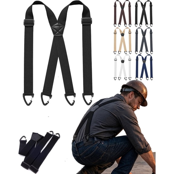 Men's X-Back Suspenders with Hook Clips | Heavy Duty Work Suspenders for Men, 4-Clip Belt Loop Suspenders with 1.5-Inch Adjustable Straps, Under Clothing