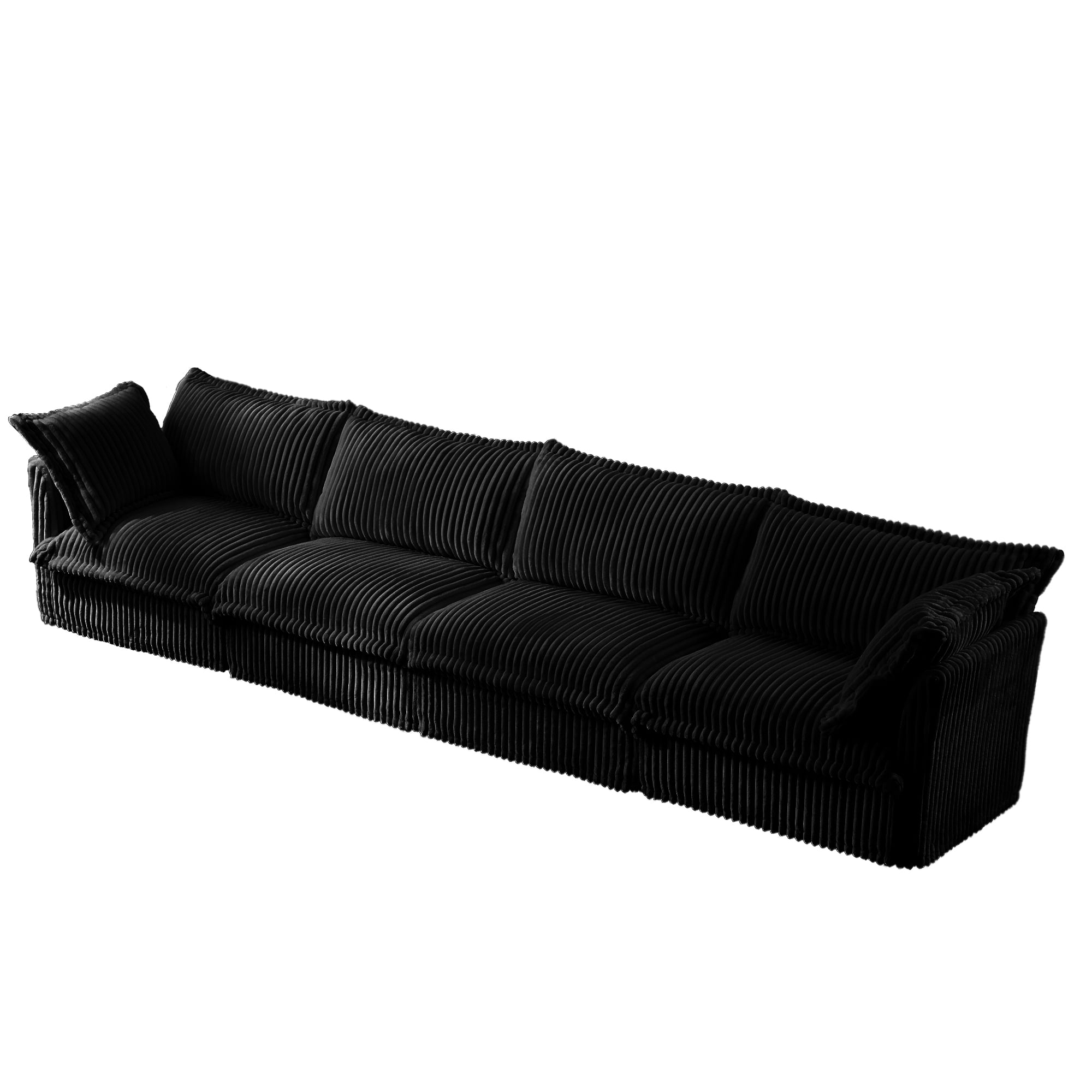 Gewnee Deep Seat Slipcovered Oversize 4 Seater Sectional Sofa Couch with Removable Cover,Comfy Black Corduroy Fabric for Living Room