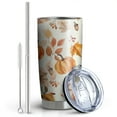thumbnail image 2 of 20oz Tumblers Fall Pumpkins Leaves Pattern Stainless Steel Vacuum Insulated Double Wall Travel Tumbler Cups Mug with Lid and Straw,Cleaning Brush for Cold & Hot Drinks, 2 of 7