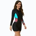 thumbnail image 5 of IBTOM CASTLE Women's One Piece Rash Guard Swimsuit UV Protection Floral Printed Surfing Zipper Swimwear Bathing Suit Beachwear L Black + Blue, 5 of 7