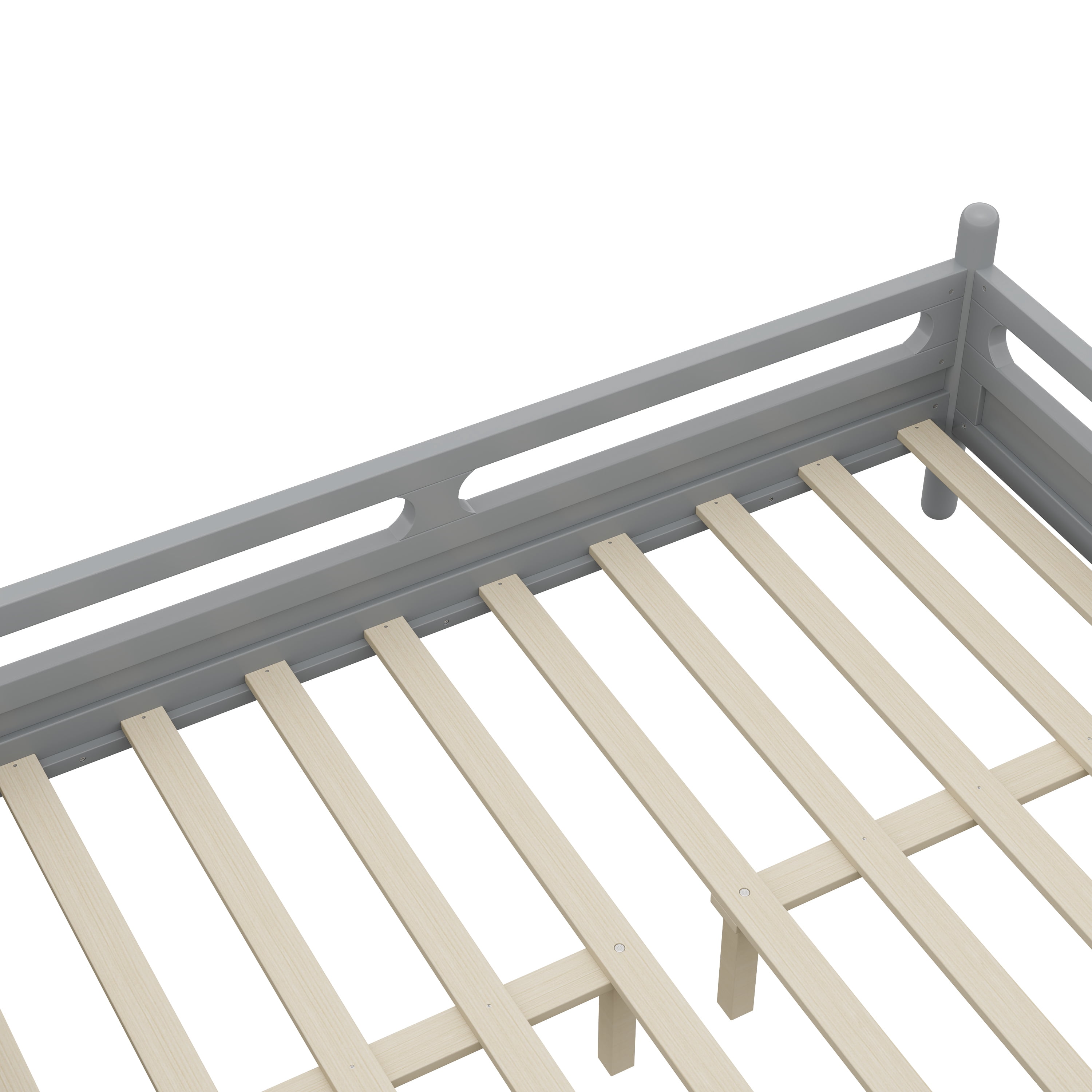 Euroco Wood Full Size Platform Bed, Low Profile Bed with Guardrails and Slats Support, Grey