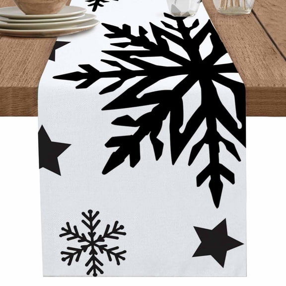 nqOlkjepod Christmas Snowflake Table Runner 36 Inches Long Farmhouse Dress Scarves, Winter Xmas Simple Black White Dining Tablerunner for Coffee Table/Kitchen Island/Party Décor, Small 13" x 36"