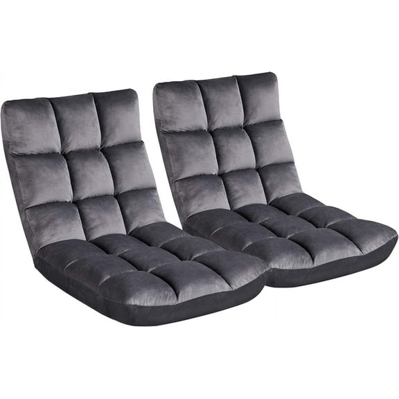THJTDHFloor Folding Chair with Back Support, Padded Folding Gaming Sofa Chair with 14 Adjustable Backrest, Adults Couch Recliner, Floor Seating Lounge Chair, Armless Meditation Chair, Gray, 2pcs