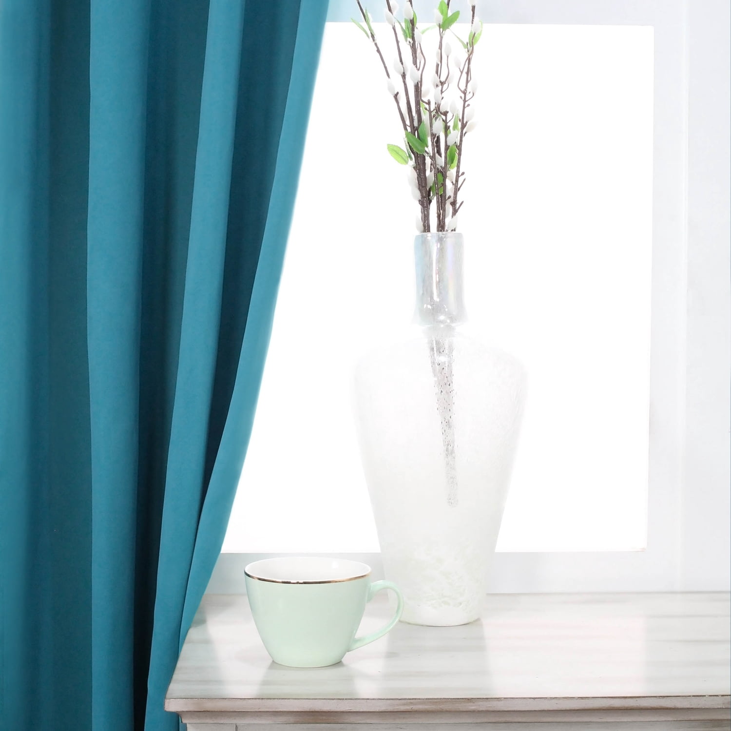 Superior Solid Blackout Curtain Set of 8, 52" x 96", Aqua