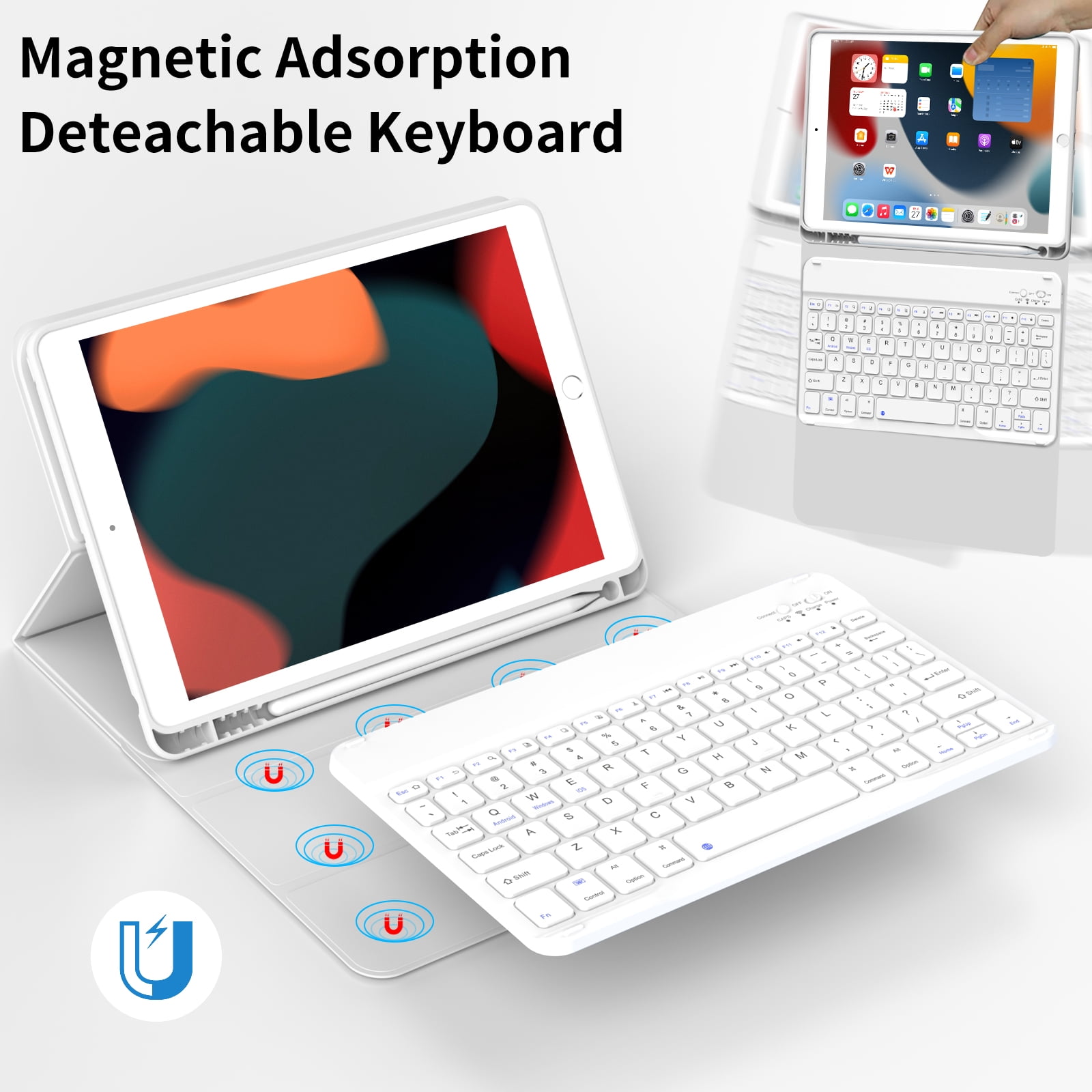 SZPSGC Keyboard Case for ipad 10.2" 9th/8th/7th Gen,Wireless Magnetic Detachable Keyboard for iPad 9th/8th/7th, with Built-in Pencil Holder, Gray