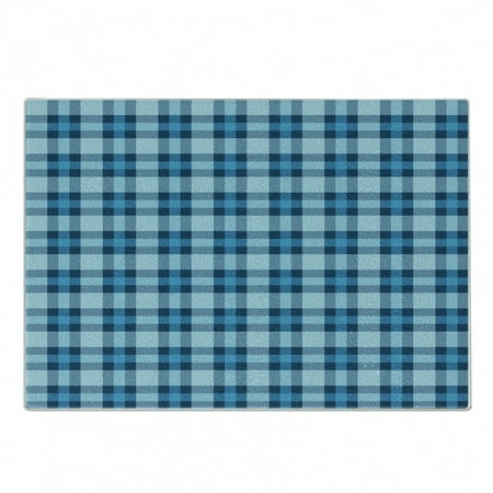 

Checkered Cutting Board Intersecting Stripes and Squares Picnic Themed Tile Pattern in Blue Colors Decorative Tempered Glass Cutting and Serving Board Small Size Blue Pale Blue by Ambesonne