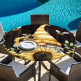 thumbnail image 6 of Yellow Gnomes Round Tablecloth, Fitted Table Cover with Elastic for 36"-44" Round Tables, Sunflower Bee Brown Wood Abstract Art Table Cloth Outdoor Indoor Dinning Party Waterproof Tablecloths, 6 of 7