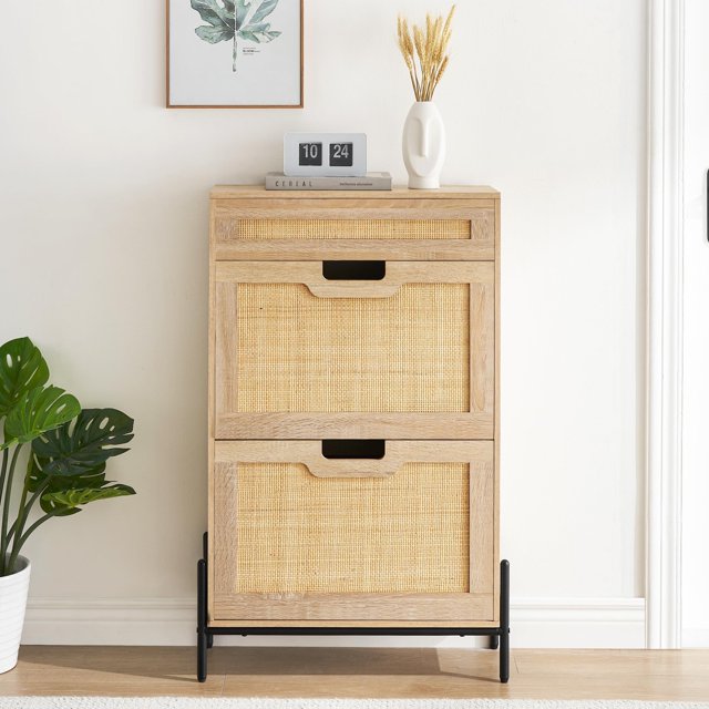 Yeshouse Armarios para zapatos con cajones con 2 puertas volteables o 3 puertas volteables armario de almacenamiento con entrada para zapde de madera, para el pasillo de entrada de la sala de estar