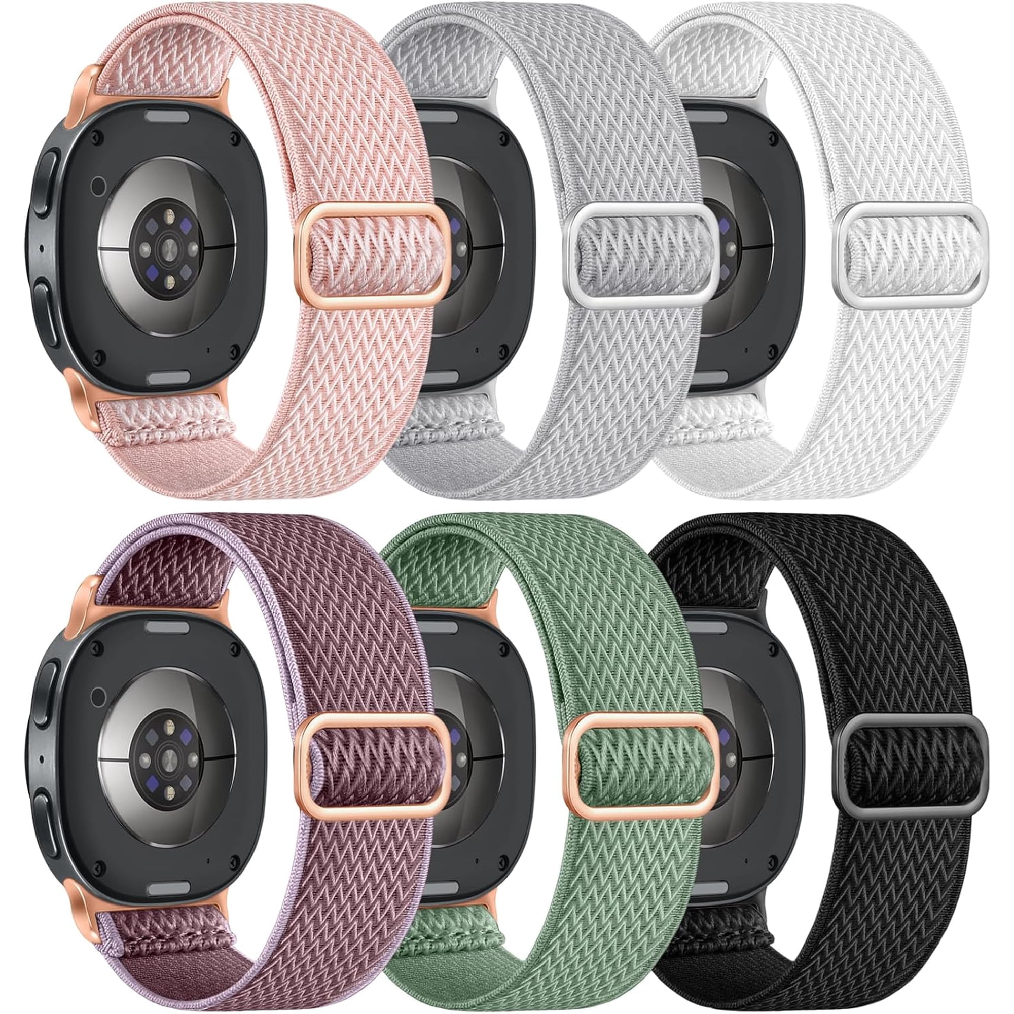 MYKOMI 6 Pack Stretchy Bands Compatible with Samsung Galaxy Watch 8 Band 40mm 44mm, Samsung Galaxy Watch 8 Classic 46mm Loop, Elastic Nylon Fabric No Gap Sport Strap Replacement for Women Men