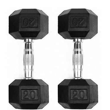 Set of 2 Hex Rubber Dumbbell with Metal Handles, Pair of 2 Heavy Dumbbells (20 Lb), Black, Silver