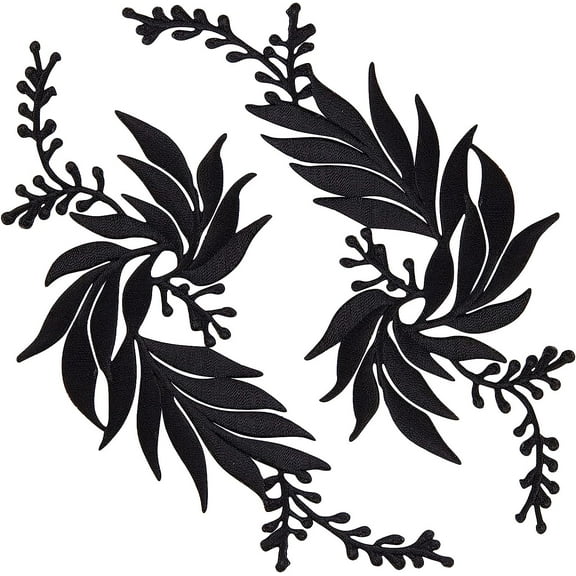 2 Pairs 4PCS Leaf Iron Patches Big Embroidered Flowers Lace Applique Flowers Nature Patches Suitable for Clothes Dress Hat Pants Sewing Craft Decoration(Black) 1set DIY