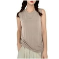 thumbnail image 3 of Women's Casual Sleeveless Round Neck Solid Color Tank Top Tee Shirt Home Wear Loungewear Comfortable Soft Cotton Blend Summer Relaxed Fit | CSEONE,Beige L, 3 of 9