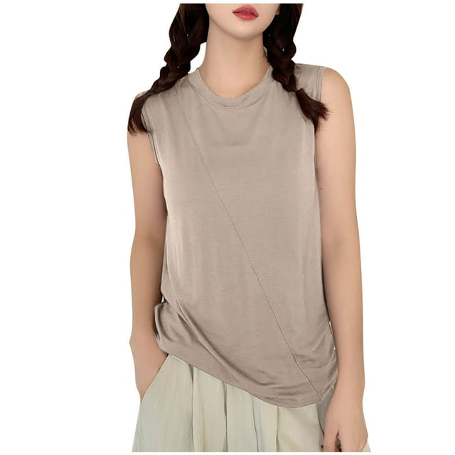 Timegard Camisole pour Femmes Col Rond Sans Manches Confortable Couleur Unie Tenue d'Intérieur Décontractée T-Shirts Doux