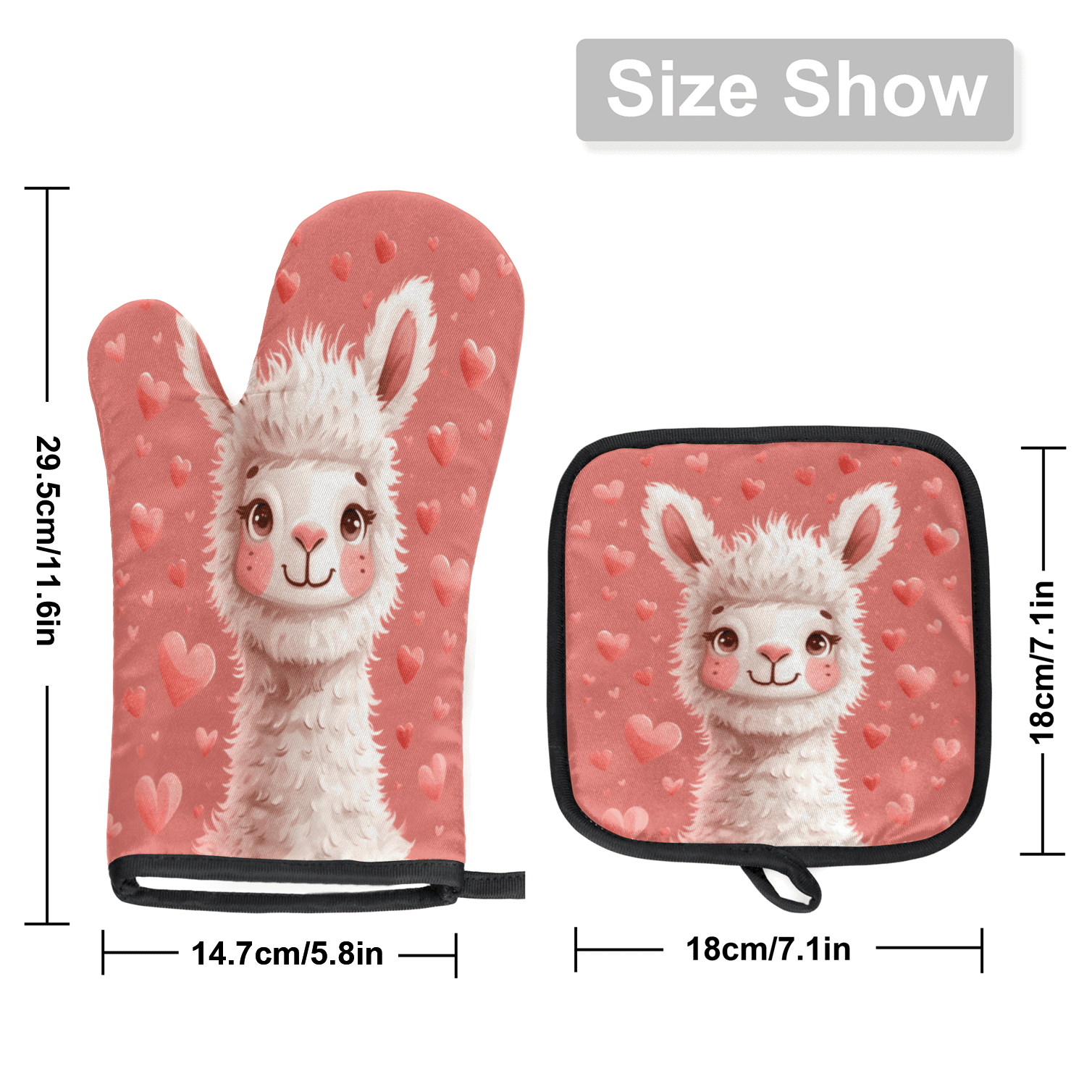 CURLYOOT Cute Animal Alpaca Llama Oven Mitts and Pot Holders Sets of 2, Non-Slip Washable Hot Pads and Oven Gloves for Kitchen Cooking Baking