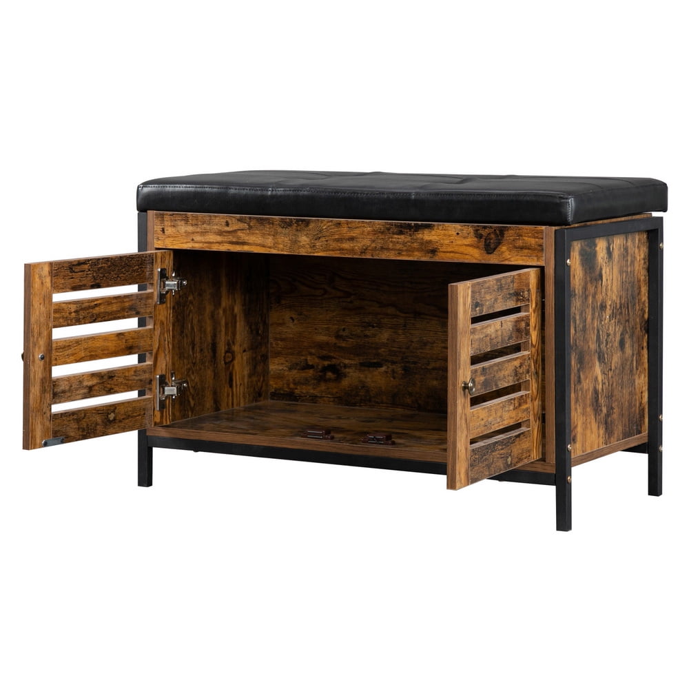 Veryke Flip Top Storage Bench with 2 Door, Toy Chest with